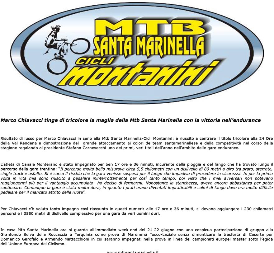 Marco Chiavacci tinge di tricolore la maglia della Mtb Santa Marinella con la vittoria nellendurance